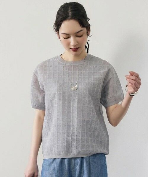 L size ONWARD(大きいサイズ) / エルサイズオンワード ニット・セーター | 【カタログ掲載・ワコールコラボ・2点SET】シアーチェックニット プルオーバー（グレー）