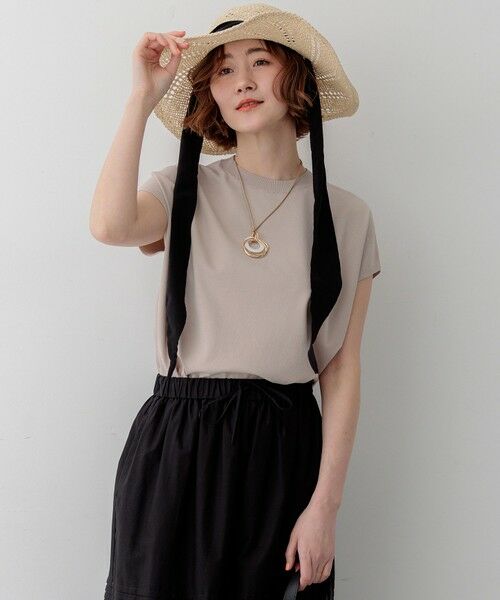 L size ONWARD(大きいサイズ) / エルサイズオンワード ニット・セーター | レーヨンポリエステルストレッチ フレンチスリーブ ニット（ベージュ系）