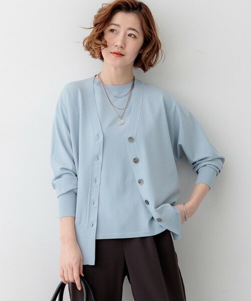 L size ONWARD(大きいサイズ) / エルサイズオンワード カーディガン・ボレロ | レーヨンポリエステルストレッチ Vネック カーディガン（スカイブルー系）