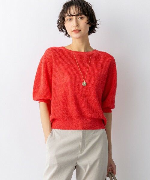 L size ONWARD(大きいサイズ) / エルサイズオンワード ニット・セーター | ピュアリネン パフスリーブ ニット（レッド系）