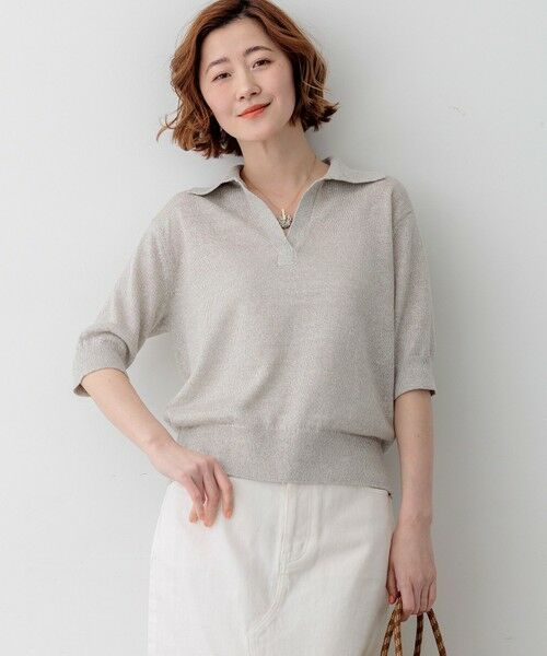 L size ONWARD(大きいサイズ) / エルサイズオンワード ニット・セーター | 【CanCam掲載】ピュアリネン スキッパー ポロニット（ベージュ系）