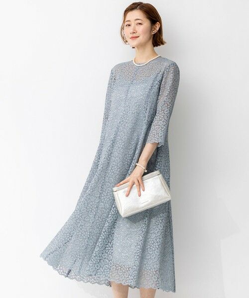 L size ONWARD(大きいサイズ) / エルサイズオンワード ドレス | 【APPLAUDIR】ニュアンスフラワーレース ドレス（サックスブルー系）