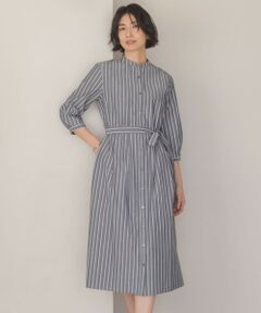 L size ONWARD(大きいサイズ) / エルサイズオンワード ロング・マキシ丈ワンピース | TC ハイカウントストライプ シャツ ワンピース