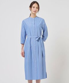 L size ONWARD(大きいサイズ) / エルサイズオンワード ロング・マキシ丈ワンピース | TC ハイカウントストライプ シャツ ワンピース
