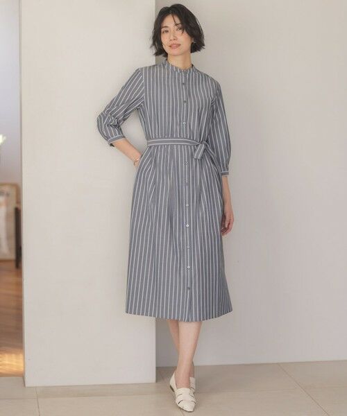 L size ONWARD(大きいサイズ) / エルサイズオンワード ロング・マキシ丈ワンピース | TC ハイカウントストライプ シャツ ワンピース | 詳細1