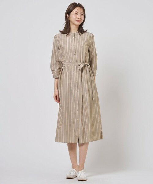 L size ONWARD(大きいサイズ) / エルサイズオンワード ロング・マキシ丈ワンピース | TC ハイカウントストライプ シャツ ワンピース | 詳細14