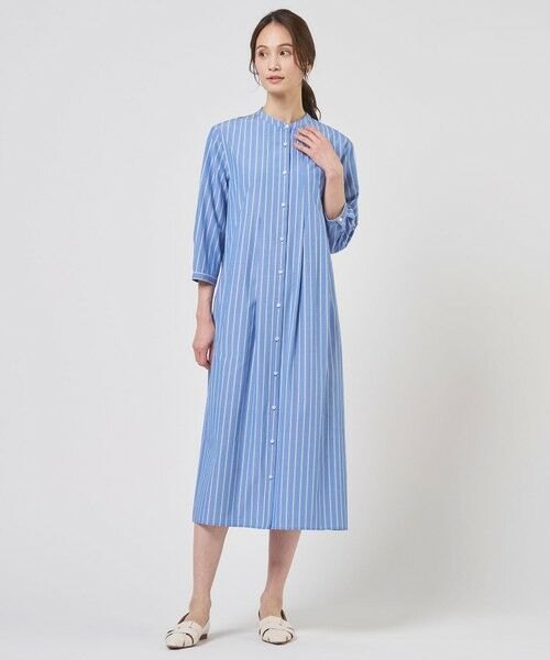 L size ONWARD(大きいサイズ) / エルサイズオンワード ロング・マキシ丈ワンピース | TC ハイカウントストライプ シャツ ワンピース | 詳細19