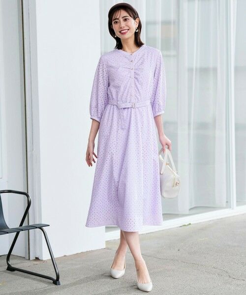 L size ONWARD(大きいサイズ) / エルサイズオンワード ロング・マキシ丈ワンピース | エンブロイダリー ワンピース（ラベンダー）