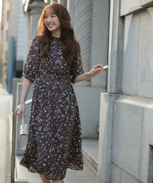 L size ONWARD(大きいサイズ) / エルサイズオンワード ロング・マキシ丈ワンピース | シアーシャーリング ワンピース（スレート系）