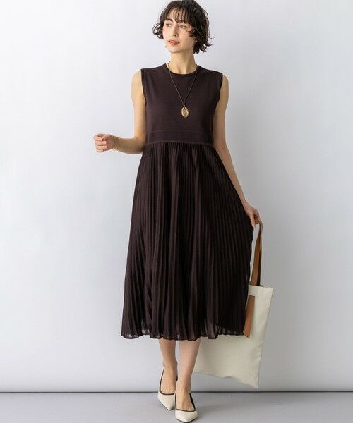 L size ONWARD(大きいサイズ) / エルサイズオンワード ミニ丈・ひざ丈ワンピース | プリーツニット ワンピース | 詳細1