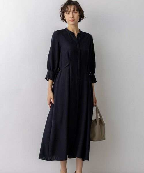 L size ONWARD(大きいサイズ) / エルサイズオンワード ロング・マキシ丈ワンピース | ドビーストライプ ワンピース(ネイビー系)