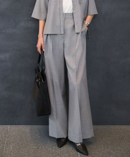 L size ONWARD(大きいサイズ) / エルサイズオンワード その他パンツ | ドライクールトロ クロスタックワイドパンツ(ライトグレー)