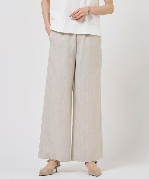 L size ONWARD(大きいサイズ) / エルサイズオンワード その他パンツ | ペンシル SLUB STRIPE ワイド イージー パンツ(フラックスストライプ系)