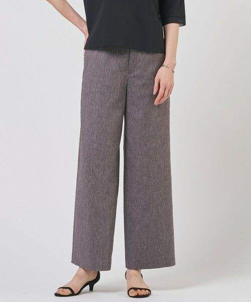 L size ONWARD(大きいサイズ) / エルサイズオンワード その他パンツ | リネンバイオシャンブレー ワイド パンツ（ブラウン系）