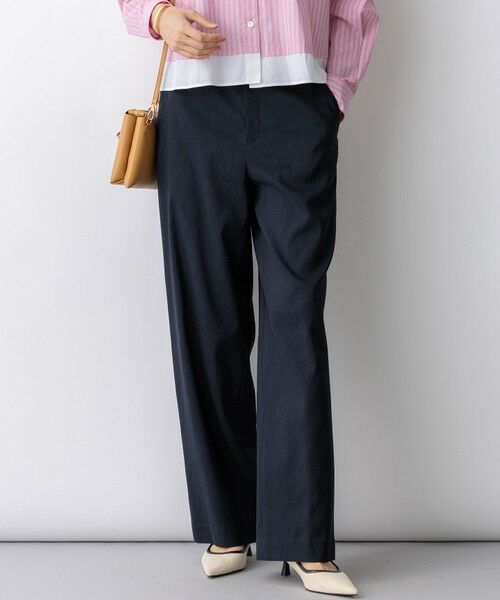 L size ONWARD(大きいサイズ) / エルサイズオンワード その他パンツ | リネンレーヨンストレッチ ワイドパンツ(ネイビー系)