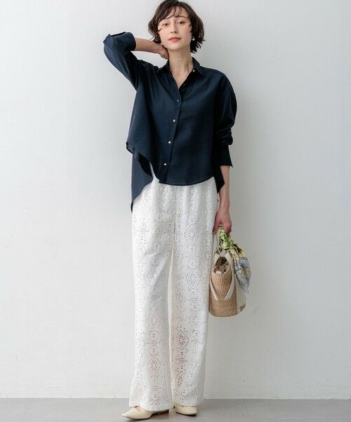 L size ONWARD(大きいサイズ) / エルサイズオンワード その他パンツ | 【見上愛さん着用】ラッセルオーナメントレース ワイド パンツ | 詳細4