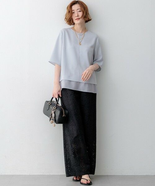 L size ONWARD(大きいサイズ) / エルサイズオンワード その他パンツ | 【見上愛さん着用】ラッセルオーナメントレース ワイド パンツ | 詳細12