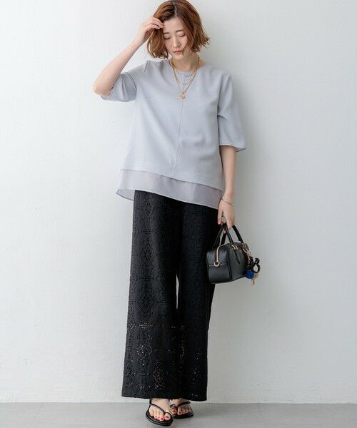 L size ONWARD(大きいサイズ) / エルサイズオンワード その他パンツ | 【見上愛さん着用】ラッセルオーナメントレース ワイド パンツ | 詳細13