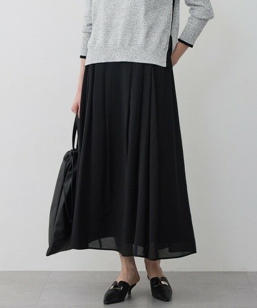 L size ONWARD(大きいサイズ) / エルサイズオンワード ミニ・ひざ丈スカート | ハイツイストドライメッシュ フレアスカート（ブラック）