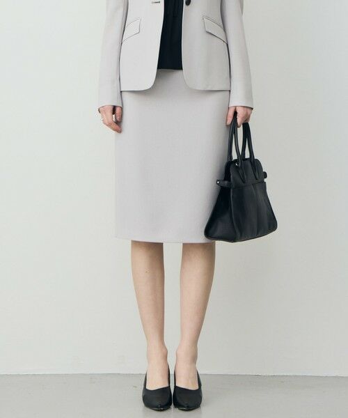 L size ONWARD(大きいサイズ) / エルサイズオンワード ミニ・ひざ丈スカート | レーヨンライクトロ タイトスカート（ライトグレー）