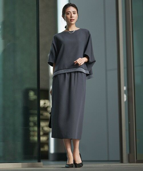 L size ONWARD(大きいサイズ) / エルサイズオンワード ミニ・ひざ丈スカート | FluidBackSatin ナロースカート | 詳細1