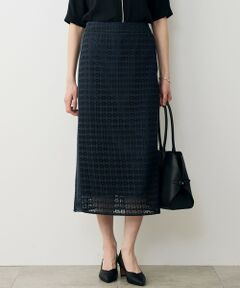 L size ONWARD(大きいサイズ) / エルサイズオンワード ミニ・ひざ丈スカート | グリッドパターンレース スカート