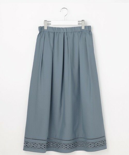 L size ONWARD(大きいサイズ) / エルサイズオンワード ミニ・ひざ丈スカート | スパンソフトクロス刺繍 スカート（ダルブルー系）