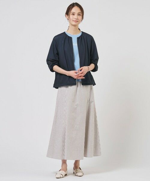 L size ONWARD(大きいサイズ) / エルサイズオンワード ミニ・ひざ丈スカート | リネンMIX ストライプ フレア スカート | 詳細2