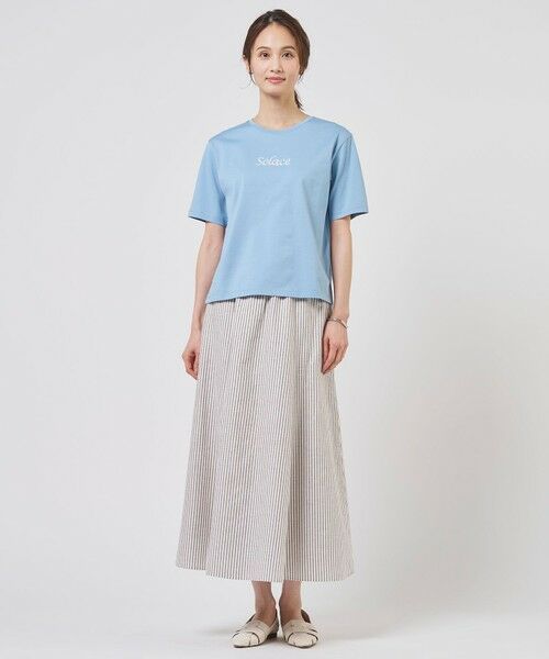 L size ONWARD(大きいサイズ) / エルサイズオンワード ミニ・ひざ丈スカート | 【セット着用可】リネンMIX ストライプ フレア スカート | 詳細1