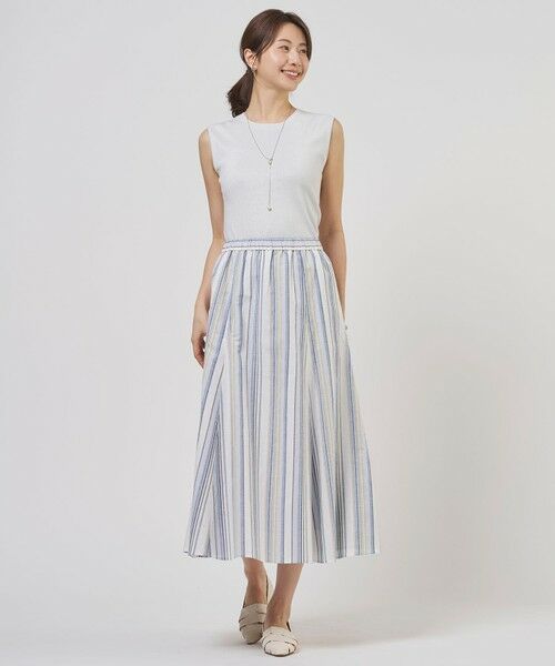 L size ONWARD(大きいサイズ) / エルサイズオンワード ミニ・ひざ丈スカート | 【セット着用可】リネンMIX ストライプ フレア スカート | 詳細16