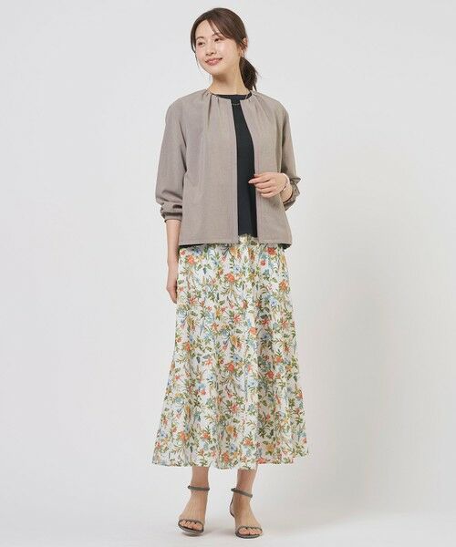 L size ONWARD(大きいサイズ) / エルサイズオンワード ミニ・ひざ丈スカート | スパンボタニカル プリント ロング フレア スカート | 詳細1