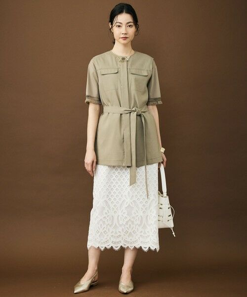 L size ONWARD(大きいサイズ) / エルサイズオンワード ミニ・ひざ丈スカート | 【SHIHOさん着用・こだわり素材・セットアップ対応】パネルレース スカート | 詳細5