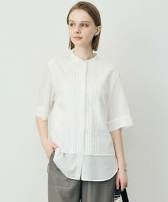 L size ONWARD(大きいサイズ) / エルサイズオンワード シャツ・ブラウス | リネンスラブローン バンドカラーデザインシャツ