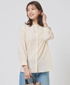 L size ONWARD(大きいサイズ) / エルサイズオンワード シャツ・ブラウス | 【一枚で着映え】ストライプ×エンブロイダリー バンドカラー ブラウス