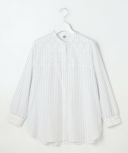 L size ONWARD(大きいサイズ) / エルサイズオンワード シャツ・ブラウス | 【一枚で着映え】ストライプ×エンブロイダリー バンドカラー ブラウス | 詳細3