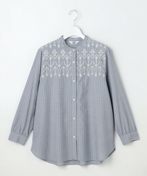 L size ONWARD(大きいサイズ) / エルサイズオンワード シャツ・ブラウス | 【一枚で着映え】ストライプ×エンブロイダリー バンドカラー ブラウス | 詳細8