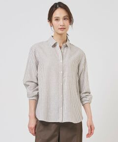 L size ONWARD(大きいサイズ) / エルサイズオンワード シャツ・ブラウス | リネンMIX ストライプ シャツ ブラウス