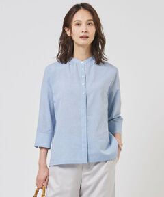 L size ONWARD(大きいサイズ) / エルサイズオンワード シャツ・ブラウス | リネンminiチェック バンドカラー ブラウス