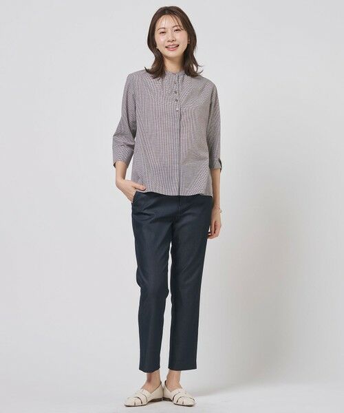 L size ONWARD(大きいサイズ) / エルサイズオンワード シャツ・ブラウス | リネンminiチェック バンドカラー ブラウス | 詳細1