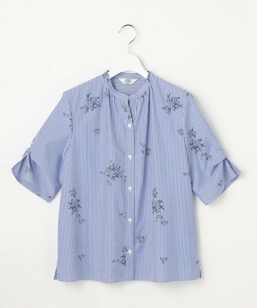 L size ONWARD(大きいサイズ) / エルサイズオンワード シャツ・ブラウス | 【一枚で着映え】ストライプ×フラワープリント ブラウス（ネイビーストライプ系）