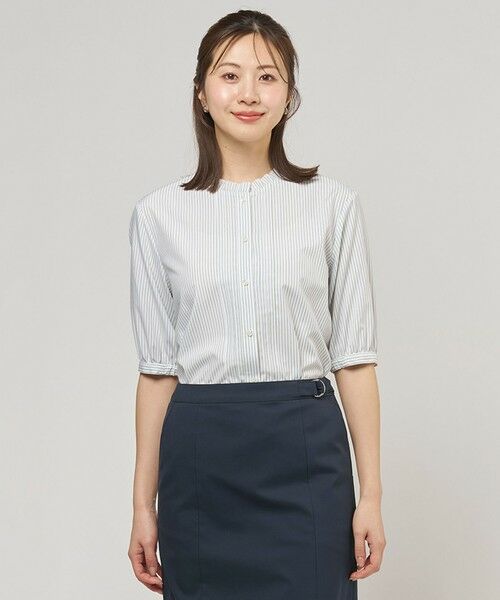 L size ONWARD(大きいサイズ) / エルサイズオンワード シャツ・ブラウス | 【一枚で着映え】ソフトストライプ フリル襟 ブラウス（ホワイトストライプ系）