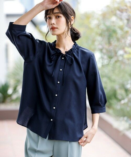 L size ONWARD(大きいサイズ) / エルサイズオンワード シャツ・ブラウス | 【2WAY】スムージーポリエステル フリルネック ブラウス | 詳細4