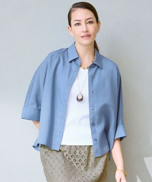 L size ONWARD(大きいサイズ) / エルサイズオンワード シャツ・ブラウス | 【カタログ掲載】ナチュラルリネン シャツ（ブルー）