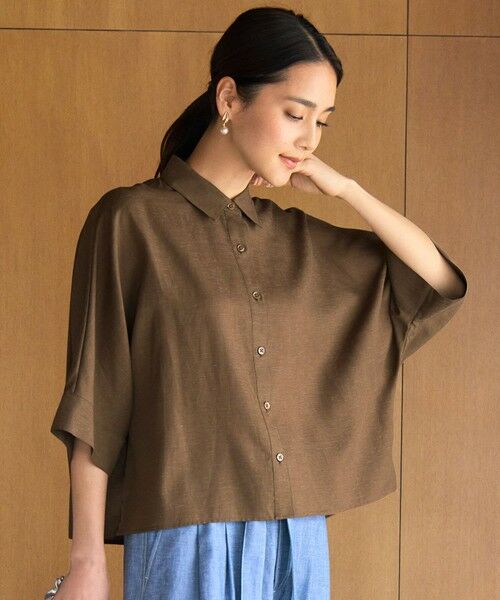 L size ONWARD(大きいサイズ) / エルサイズオンワード シャツ・ブラウス | 【カタログ掲載】ナチュラルリネン シャツ（モカ）