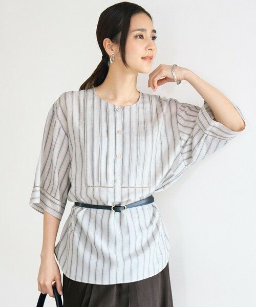 L size ONWARD(大きいサイズ) / エルサイズオンワード シャツ・ブラウス | ナチュラルリネンタックデザイン ブラウス（フラックス×バートン）