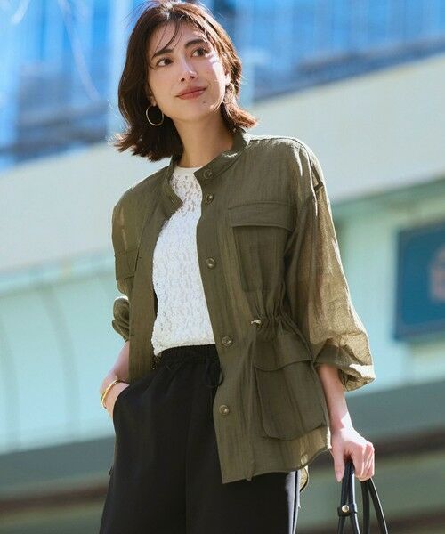 L size ONWARD(大きいサイズ) / エルサイズオンワード シャツ・ブラウス | 【見上愛さん着用】リネンミックスシアースラブ ミリタリージャケット（カーキ系）