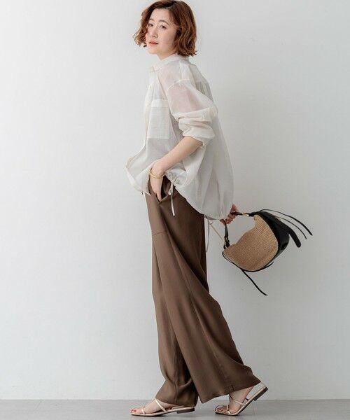 L size ONWARD(大きいサイズ) / エルサイズオンワード シャツ・ブラウス | 【見上愛さん着用】ナイロンコットンシアーボイル ドロストシャツ | 詳細9