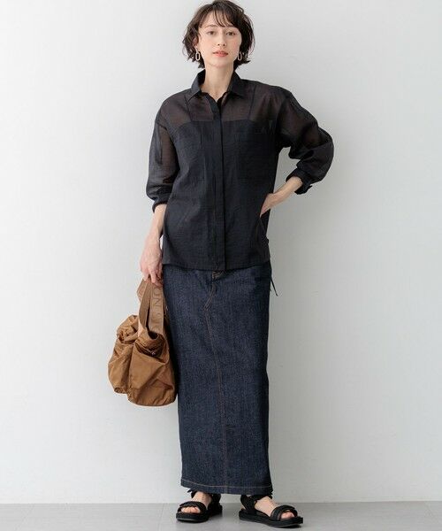 L size ONWARD(大きいサイズ) / エルサイズオンワード シャツ・ブラウス | 【見上愛さん着用】ナイロンコットンシアーボイル ドロストシャツ | 詳細25