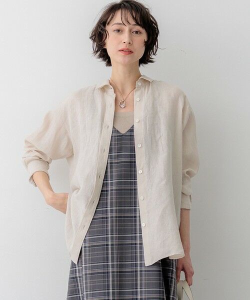 L size ONWARD(大きいサイズ) / エルサイズオンワード シャツ・ブラウス | LIBECOリネン ベーシック シャツ（ベージュ系）