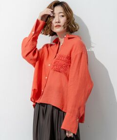 L size ONWARD(大きいサイズ) / エルサイズオンワード シャツ・ブラウス | LIBECOリネン ポケット刺繍 クロップドシャツ